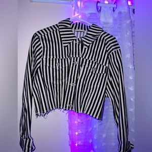 Hollister Black & White Striped Cropped Jacket!!